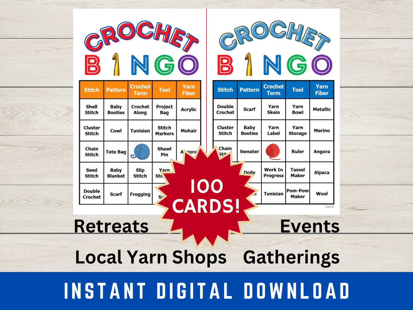 Crochet Bingo, 100 Bingo Cards