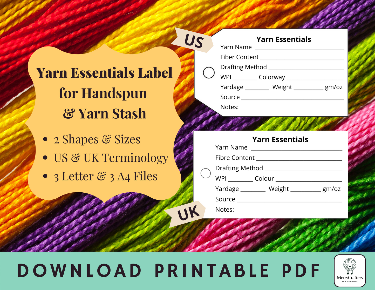 Yarn Essential Labels - Handspun, Spinning, Hand Dye, Yarn Stash, Yarn Content - Record Notes