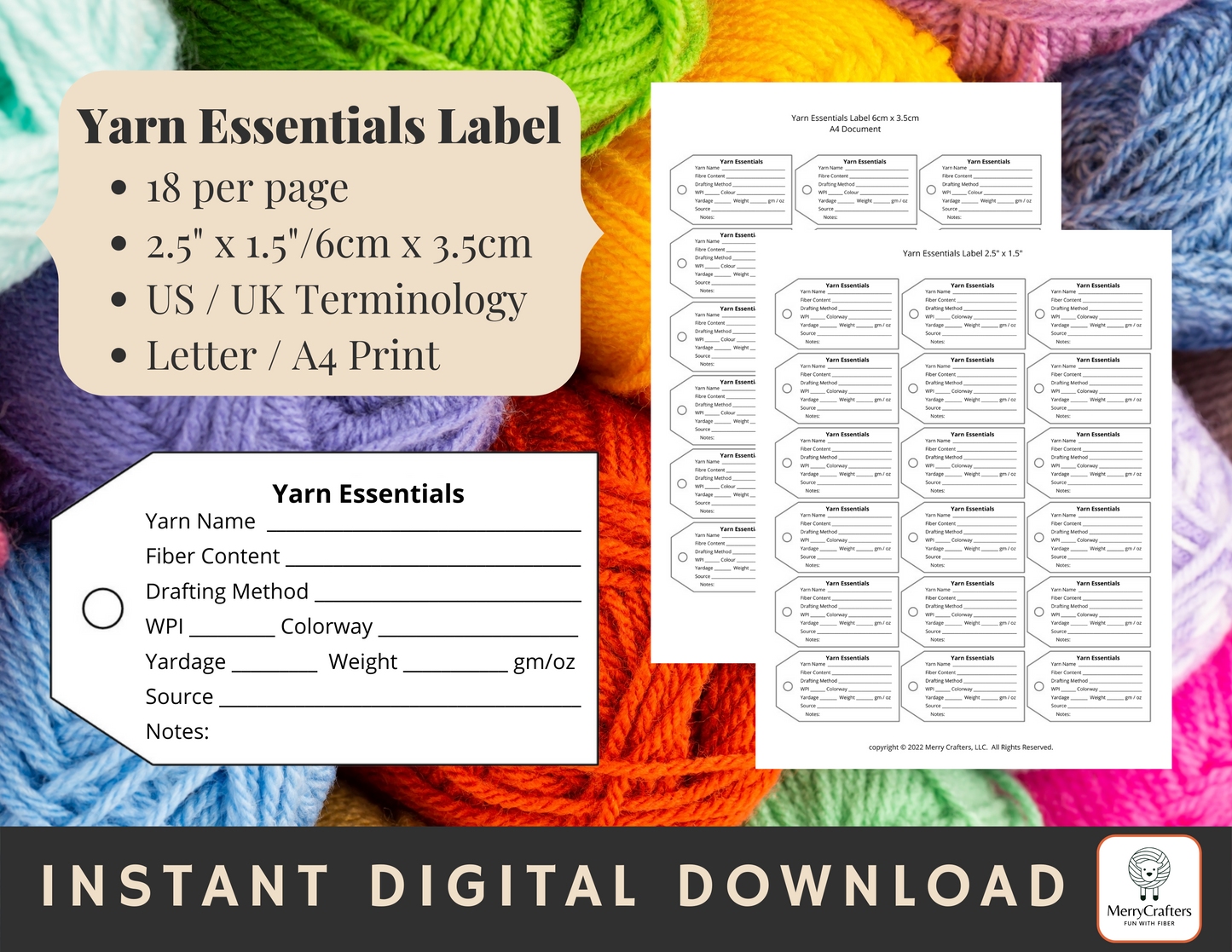 Yarn Essential Labels - Handspun, Spinning, Hand Dye, Yarn Stash, Yarn Content - Record Notes