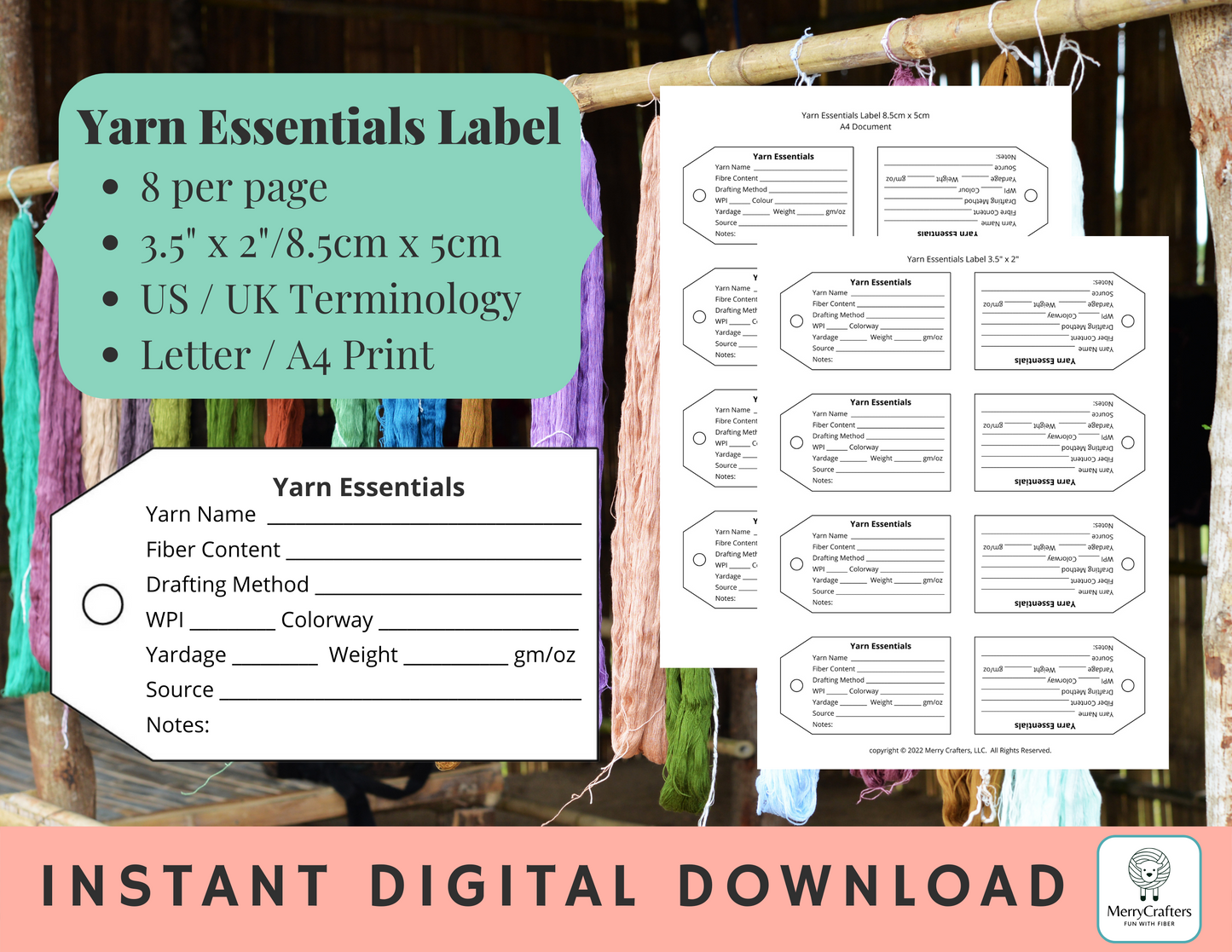 Yarn Essential Labels - Handspun, Spinning, Hand Dye, Yarn Stash, Yarn Content - Record Notes