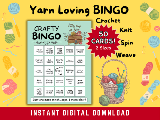 Crafty Bingo for Yarn Lovers, 50 Bingo Cards