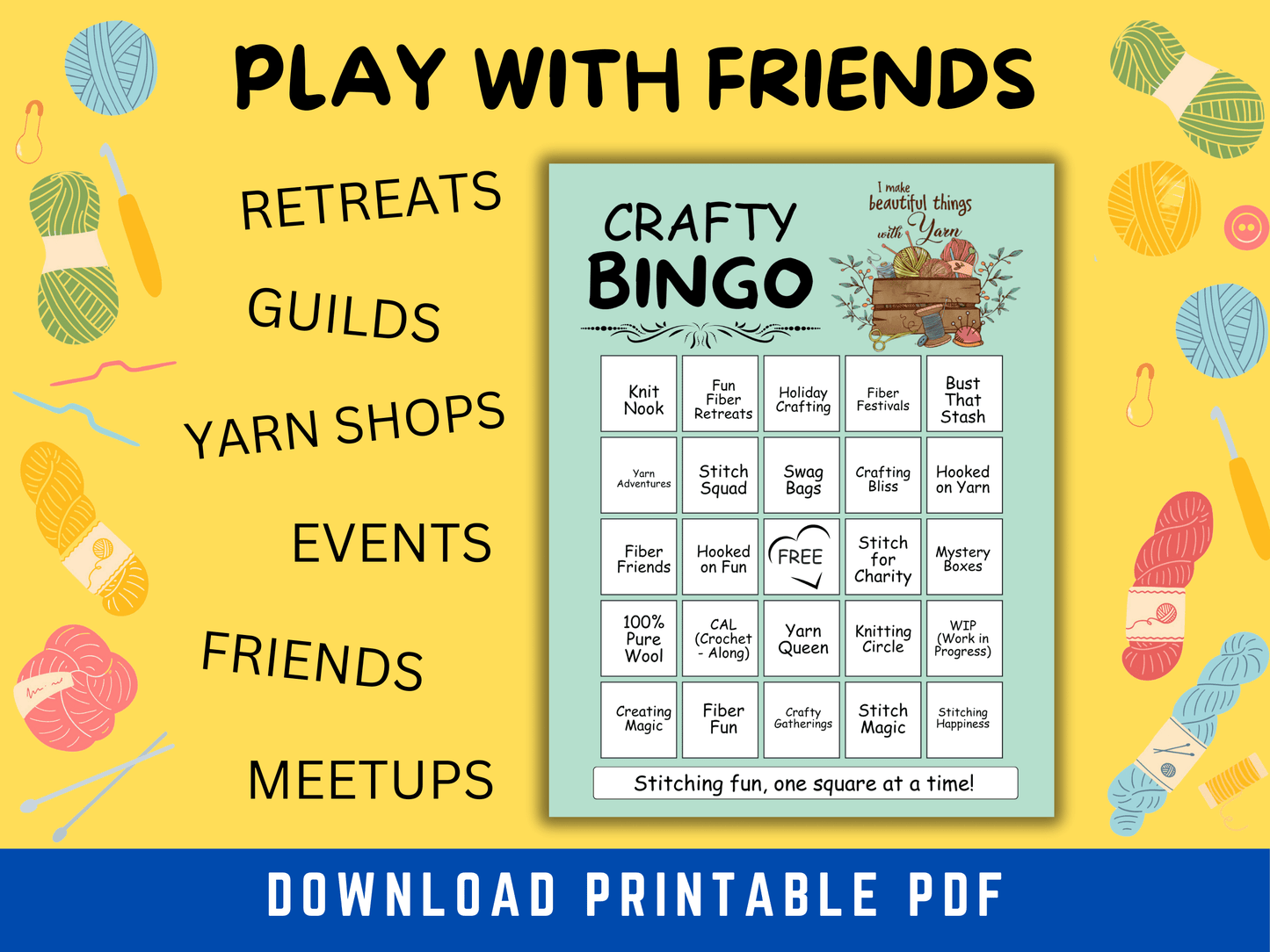 Crafty Bingo for Yarn Lovers, 50 Bingo Cards