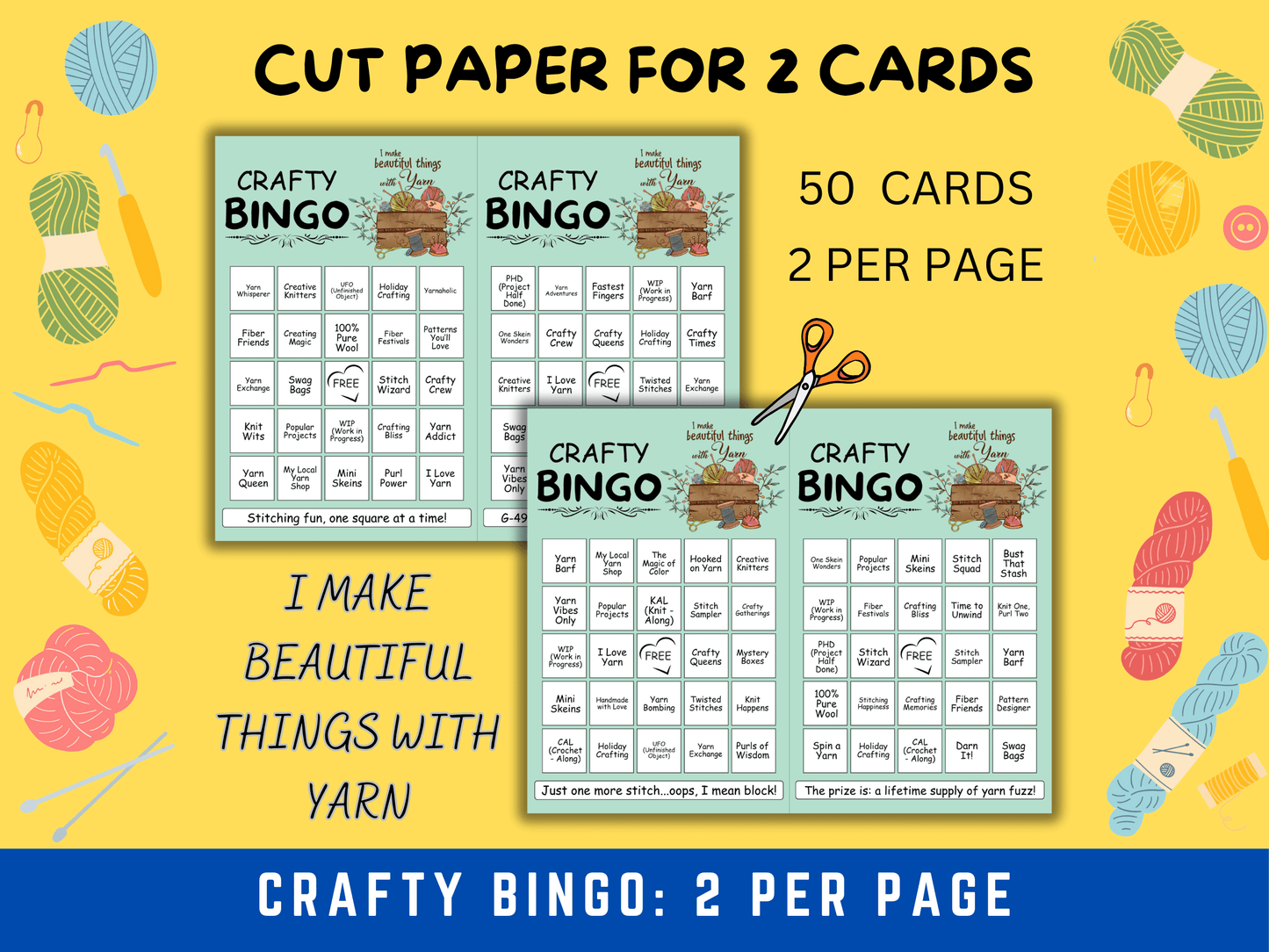 Crafty Bingo for Yarn Lovers, 50 Bingo Cards