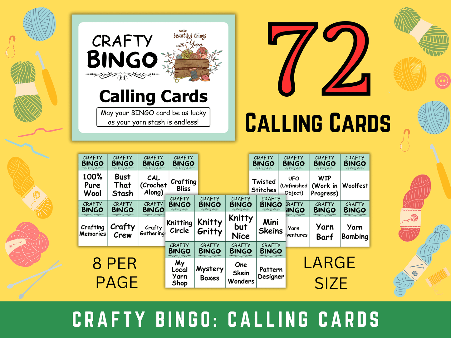 Crafty Bingo for Yarn Lovers, 50 Bingo Cards