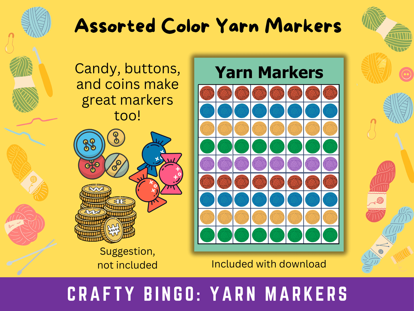 Crafty Bingo for Yarn Lovers, 50 Bingo Cards